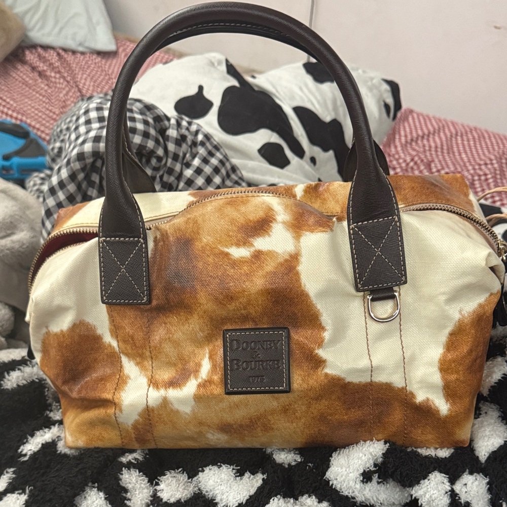Dooney & Bourke Brown and Cream Cowhide Print Satchel